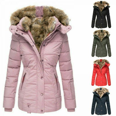 Women Ladies Jacket Thick Overcoat Plus Size Hooded Coat Winter Parka Fur Lined