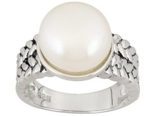 White Cultured Grande Freshwater Pearl Sterling Silver Braided Ring