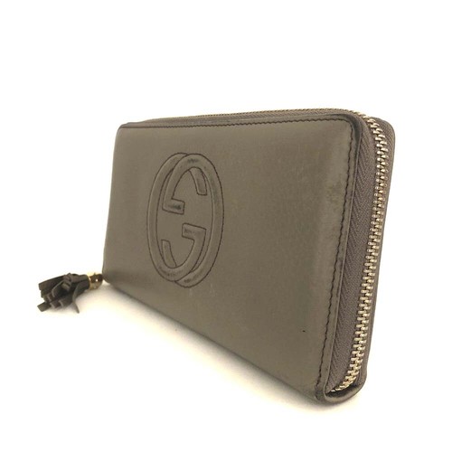 GUCCI Soho Entrelazado G Cuero Borla Cremallera Alrededor Cartera Larga Gris/6BE0252 - Imagen 3 de 8