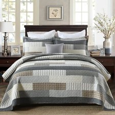 Finlonte Quilt King Size 100 Cotton King Size Quilts Grey Black Brown Bedspr...