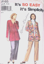 SIMPLICITY PATTERN 9165 EASY JACKET V NECK L SLEEVE STRAIGHT LEG PANT SZ 10-20