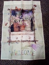 Welcome Garden Flag Banner Sign Flower Pots Butterfly 38"x25.5" By K. White New