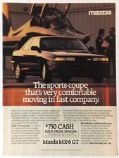 Mazda MX-6 GT 1989 Vintage Print Ad 8x11 Inches Wall Decor