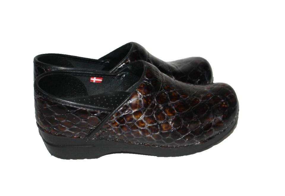 Sanita Womens Original Danish Clogs SIZE 39 US 8 Brown/Gray/Shiny Career Slip On - Imagem 3 de 4