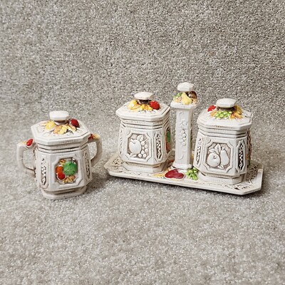 7 Piece Vintage Fruit Sugar Bowl Set Apple Pear Japan Made