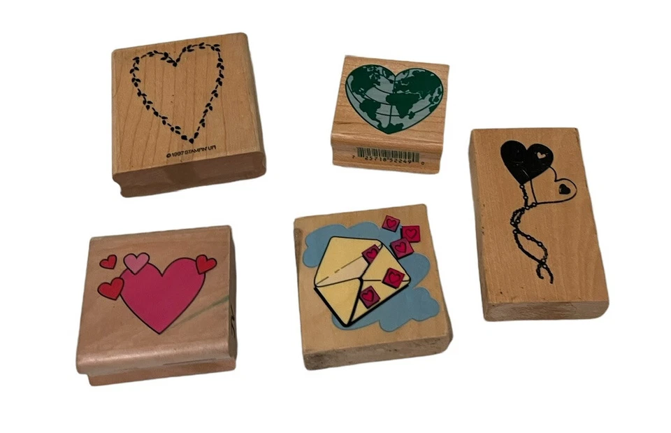 Lote De 5 Estampillas Corazón Día De San Valentín Goma Madera Estampilla Varias Marcas Foto 2 de 4
