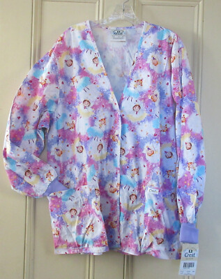 Crest 100% Cotton LARGE Scrub Top Snap Front Lab Coat Fairy Princess Dancer NWT