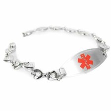 Stainless Steel Medical ID Bracelet Heart CZ Stone Chain Custom Engraved 8.5in