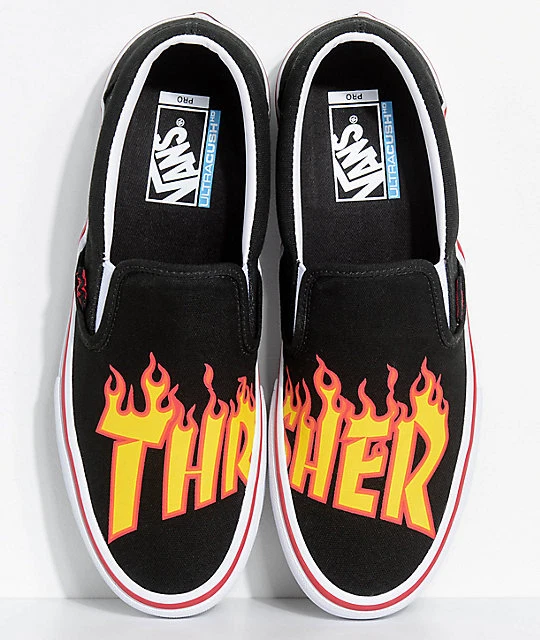 NEW! Vans x Slip-On Black Skate Mens Womens Black Flames Fire MAG