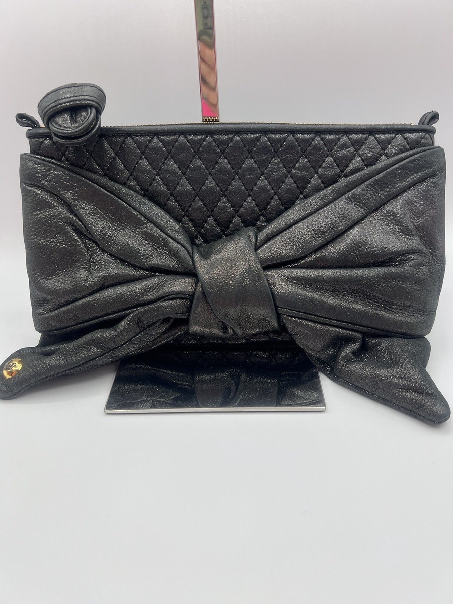 JUICY COUTURE Black Quilted Metallic LEATHER Bow Shoulder JUICY COUTURE Black Quilted Metallic LEATHER Bow Shoulder