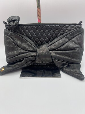 JUICY COUTURE Black Quilted Metallic LEATHER Bow Shoulder JUICY COUTURE Black Quilted Metallic LEATHER Bow Shoulder