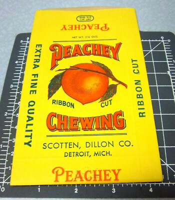 vintage unused 1920s PEACHEY chewing tobacco bag, 2.25 oz size, great  colors NEW