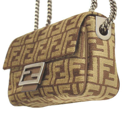Brand New Fendi Baguette Chain Midi FF jacquard fabric bag