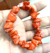 Natural 9-12mm Irregular orange coral Gemst Beads Elasticity Bracelet 7.5  