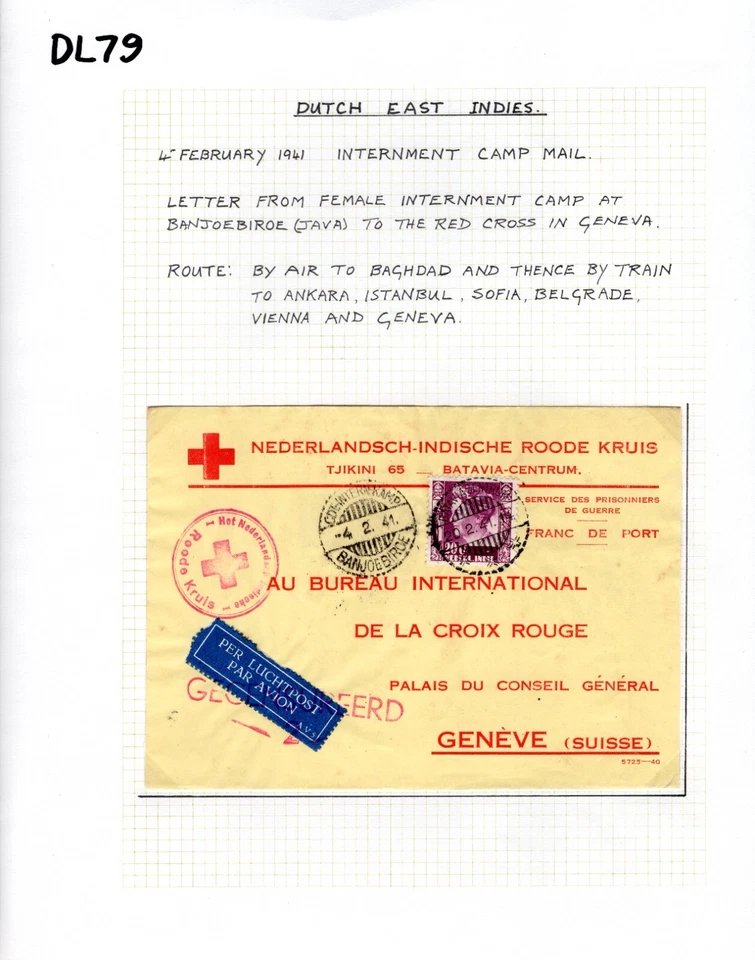 Indias Orientales Holandesas Segunda Guerra Mundial Cubierta BANJOEBIROE Campo de Internamiento Cruz Roja 1941 Irak DL79 Foto 4 de 4