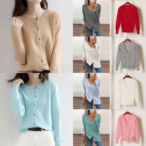 Womens Cardigan Long Sleeve Ladies Knitted Tops OutwearSpring V-Neck Sweater