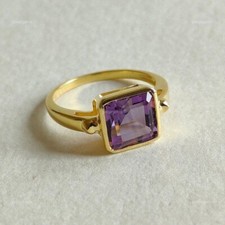 2,62 Ct Amethyst Hochzeitsring Mit Zargenfassung Aus 18k Solidem Gelben Gold