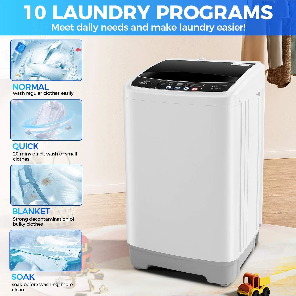 17.8/15.6lbs Energy Saving Washer 2 in 1 Portable Washing Machine 8 Water  Level