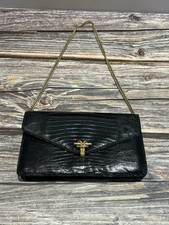 Vintage Michel Black Alligator/Lizard Skin Clutch Shoulder Bag M T de Alvear 414