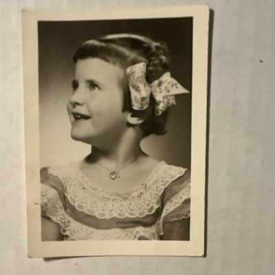 Vintage 1953 B&W Portrait Photograph of Cute Girl Elizabeth Anne  Liz  Hair Bow
