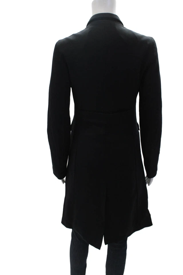 Abrigo largo tejido con cuello delantero y botones Club Monaco para mujer negro talla 6 Foto 3 de 4