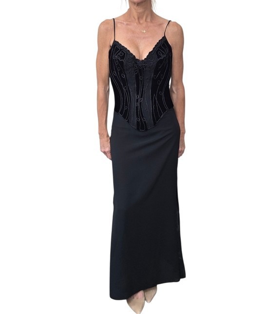 Y2K Perla Corset Maxi Dress Womens IT 40 US 4 Black Beaded Bustier Italy |  eBay