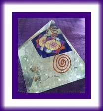 CRYSTAL PYRAMID,ORGONE ICE QUARTZ PYRAMID With Flower of Life & Lotus MANDALA