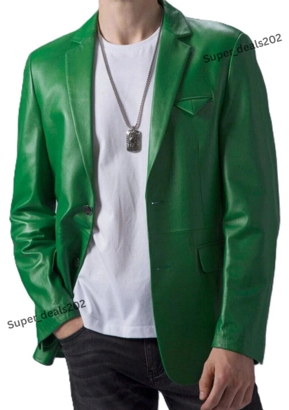 Mens Green Leather Blazer Two Button Designer Formal Casual Jacket Office Outfit