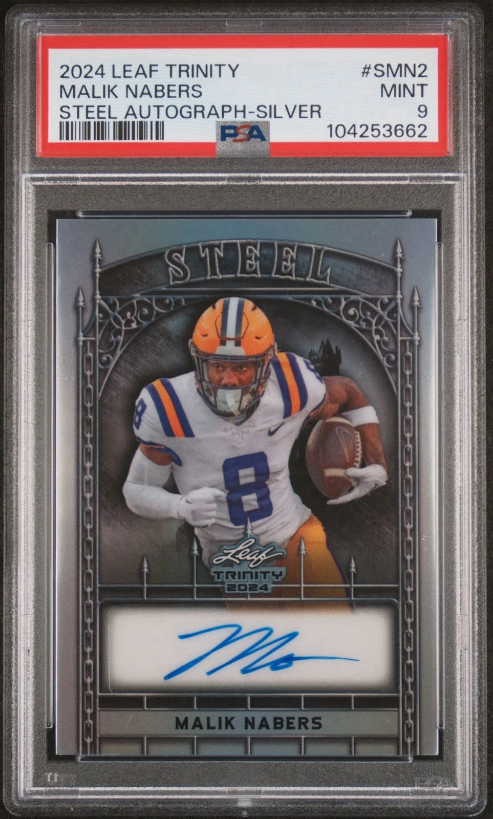 Malik Nabers Leaf Trinity Steel Autographs #SMN2 Silver