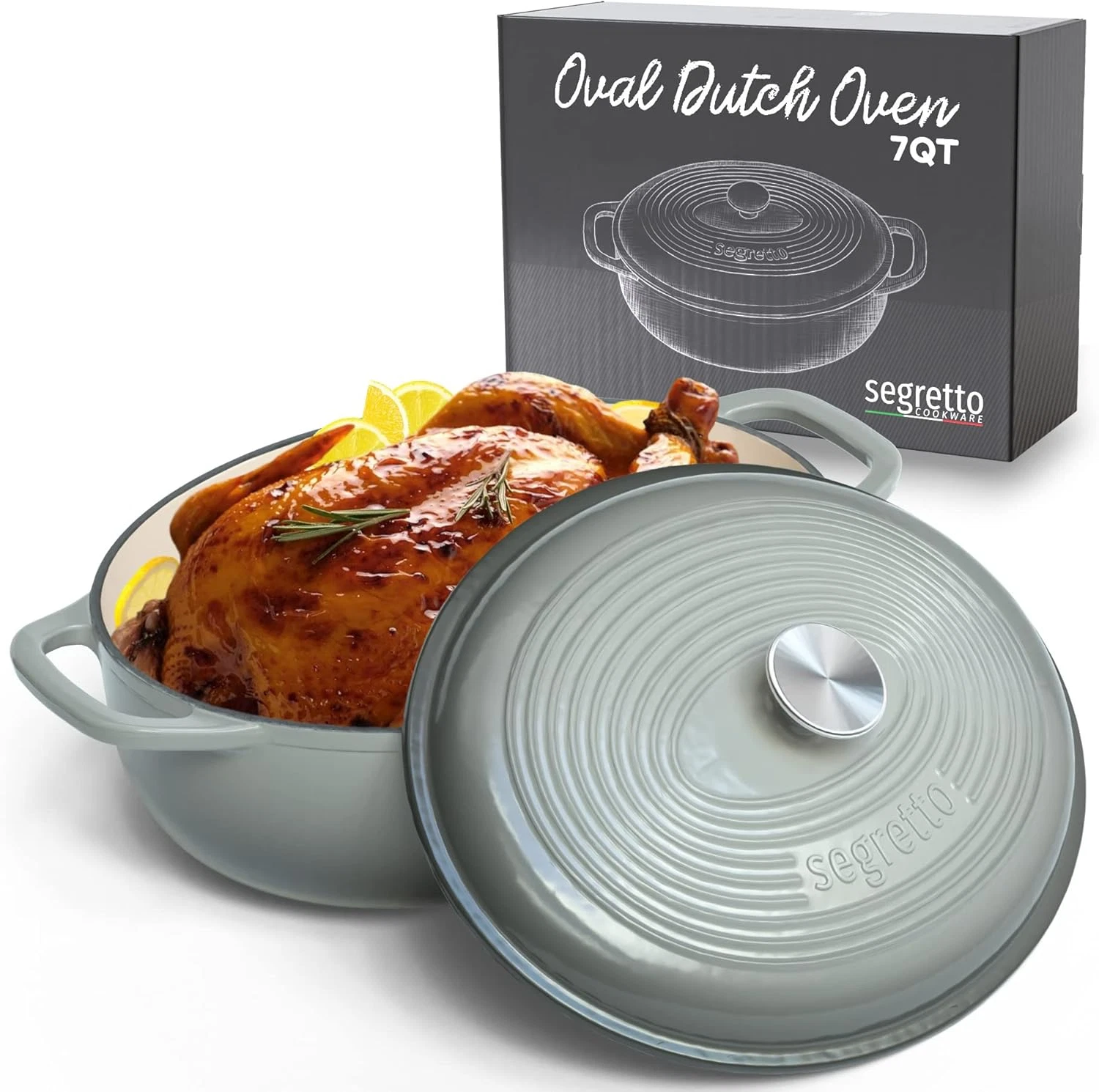7-Quart Enameled Cast Iron Dutch Oven with Lid - Gray Cookware for Baking