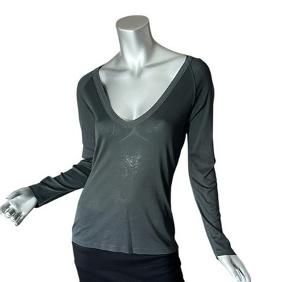 Schiesser 38 Women s Small Medium Dark Grey Cotton Deep V Neck Long Sleeve Shirt