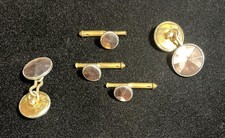 Gold Filled Gray Stone Cuff Links Spring Action Shirt Stud Set VGUC