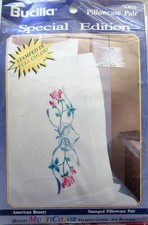 Bucilla 63876 AMERICAN BEAUTY Pillowcase Pair Color Stamped for Embroidery Kit