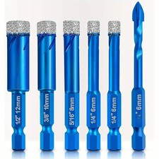 6PCS Dry Diamond Drill Bits Set for Porcelain Ceramic Granite Marble Stone Glass