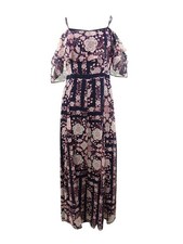 Tommy Hilfiger Women's Printed Cold-Shoulder Maxi Dress (4, Navy/Red Multi)