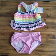 NWT RuffleButts Girls 2T Peplum Tankini Swim  Rainbow Scallop