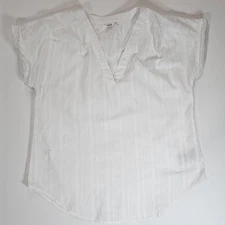 GAP Shirt Womens XS White Short Sleeve V Neck Striped Lightweight Casual Top