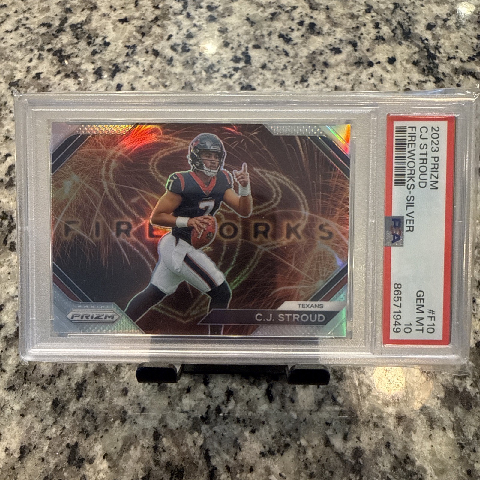 2023 PANINI PRIZM FIREWORKS SILVER PRIZM #F10 CJ STROUD ROOKIE RC PSA 10