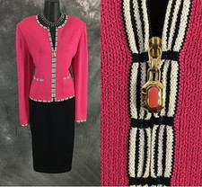 NWT NEW St John collection jacket knit black patunia pink suit blazer size 10