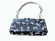 Mini Purse Dog Waste Bag Dispenser w Removable Handle Skull & Crossbones Design