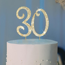 30Th Birthday Decorations for Women Rhinestone Gold Cake Topper