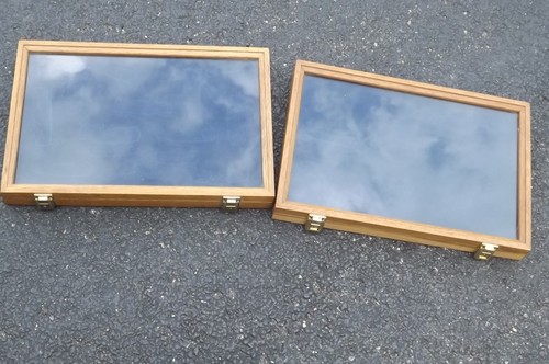 LOT OF 2 KNIFE WATCH MARBLES OAK WOODEN DISPLAY CASE USED GREAT SHAPE ...