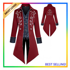 Men's Medieval Steampunk Tailcoat Jacket Costume Vintage Renaissance Party