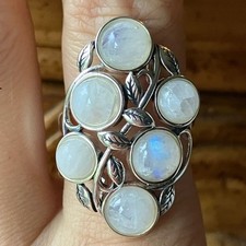 Natural Rainbow Moonstone Sterling Silver Cocktail Ring Size 8