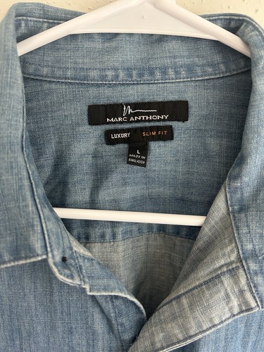Marc Anthony Luxury Chambray Shirt Size L Slim Fit - Picture 2 of 8