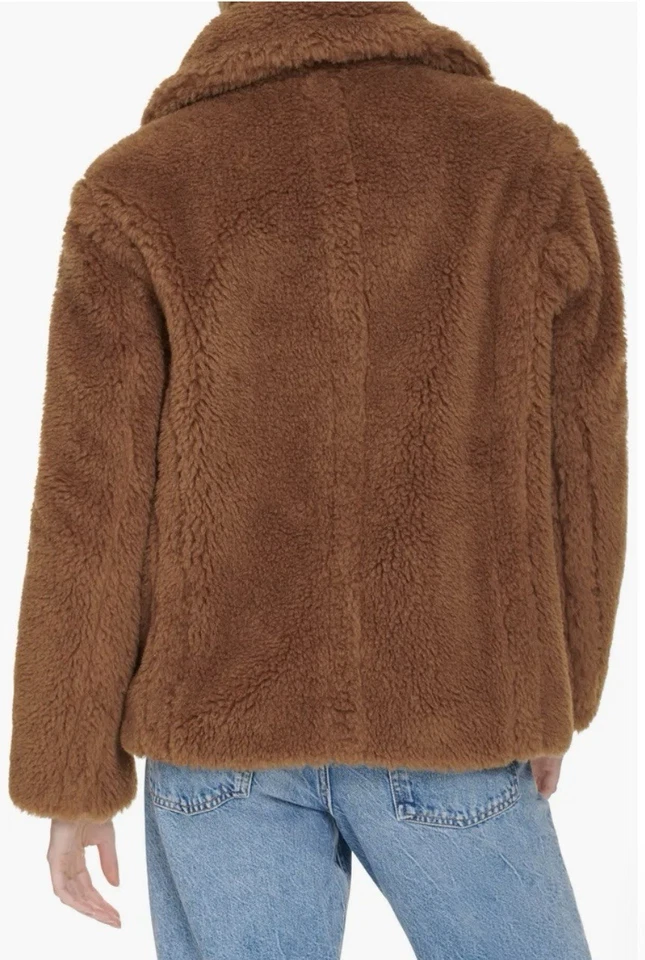 Chaqueta COLE HAAN Peluche Mezcla Lana Imitación Piel Mujer XL Marrón Caramelo NUEVA Foto 2 de 4