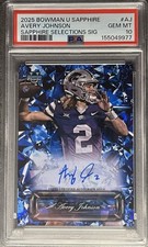 Avery Johnson 2025 Bowman Chrome Sapphire ON CARD Rookie Auto SP RC PSA 10 GEM. rookie card picture