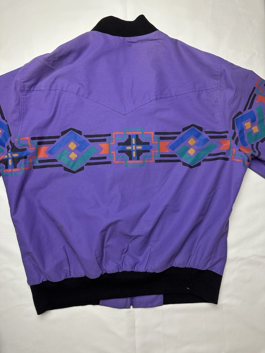 Vintage 80s 90s Wrangler Brushpopper Purple Aztec Bomber Jacket