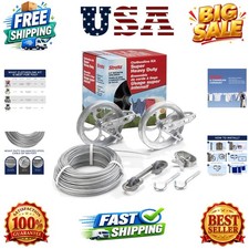 Super Heavy-Duty Clothesline Kit, 150 ft Steel Cable, Metallic