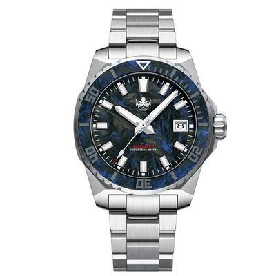 Phoibos LEVIATHAN 200 Stahl Automatik  Schwarz Blau Kohlenstoff Diver Herren Uhr
